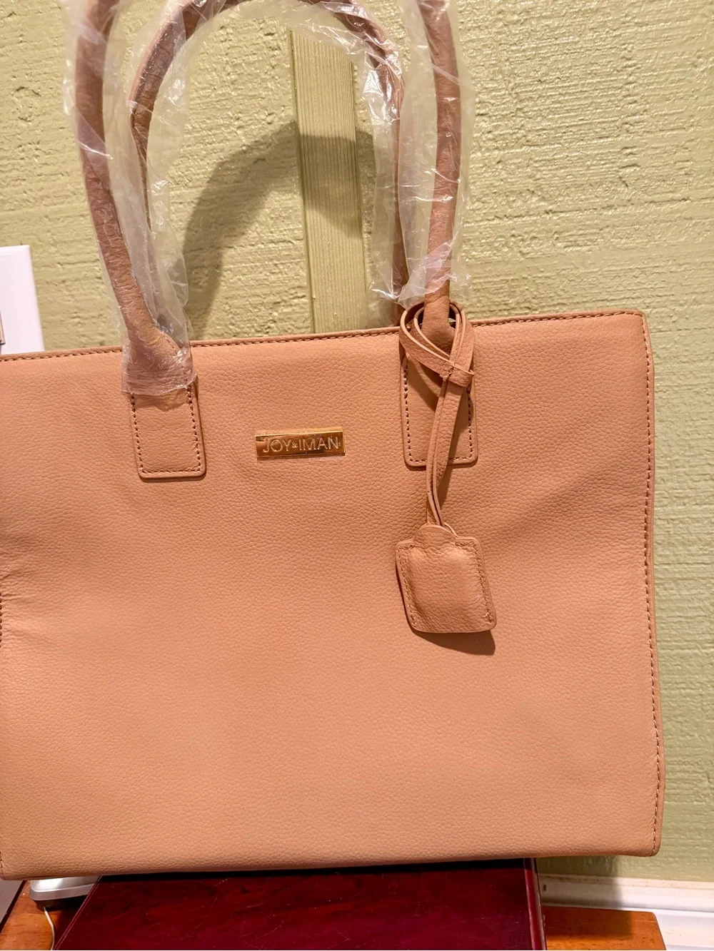 Joy & IMAN Warm Camel Structured Tote Handbag NWT Organizer Bag w/ Flashlight